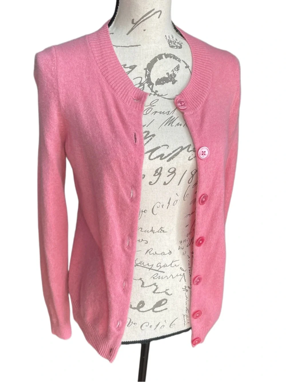 Talbots Pink Button-Up Crewneck Cashmere Cardigan - S